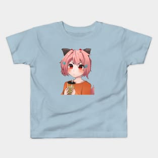cute catgirl drink matcha Kids T-Shirt